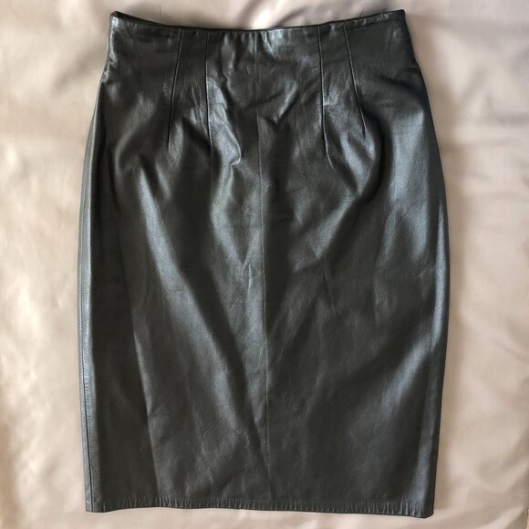 Black Leather Midi Skirt - Picture 1 of 7